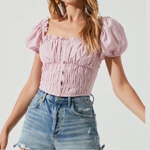 ASTR the Label - Empress Ruched Hook And Eye Puff Sleeve Top